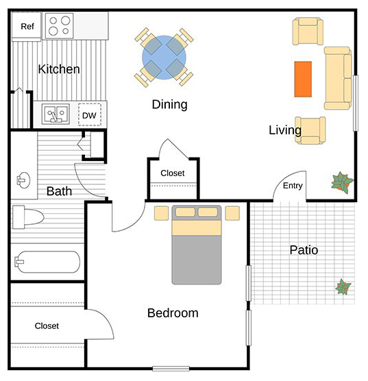 A Paxton unit with 1 Bedrooms and 1 Bathrooms with area of 580 sq. ft
