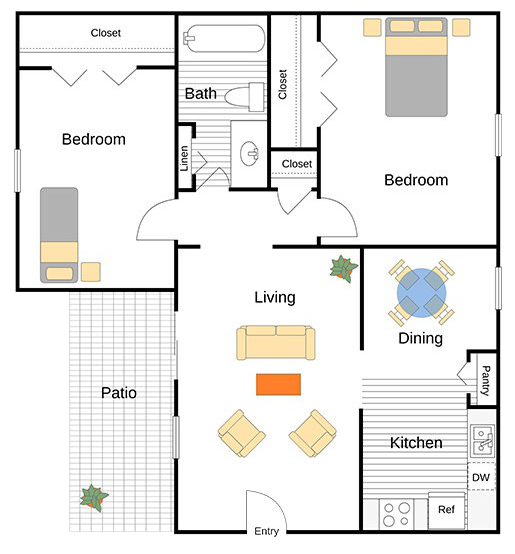 A Ruby unit with 2 Bedrooms and 1 Bathrooms with area of 800 sq. ft