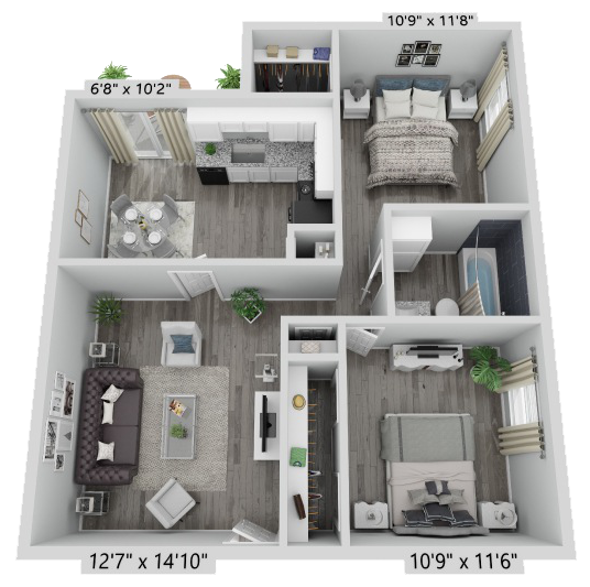 A Kaufman unit with 2 Bedrooms and 1 Bathrooms with area of 885 sq. ft